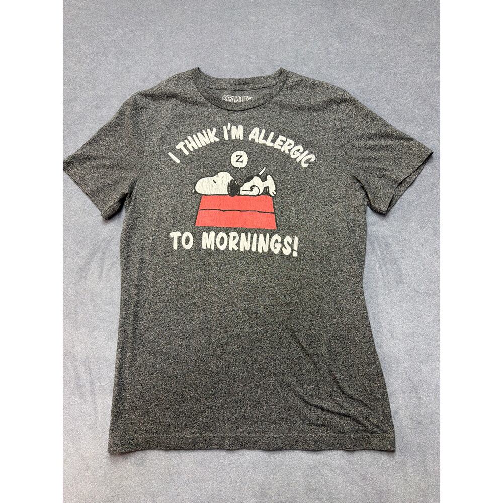 Peanuts Snoopy Shirt Mens Small Gray I Think Im Allergic To Mornings Comic Tee
